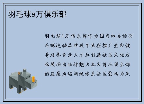 羽毛球a万俱乐部